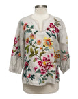 Johnny Was SPLIT NECK LINEN BLOUSE