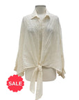 Blueberry EMBROIDERED FRONT TIE BLOUSE - Originally $149