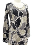 Escape by Habitat V NECK FLORAL TOP COTTON SLUB