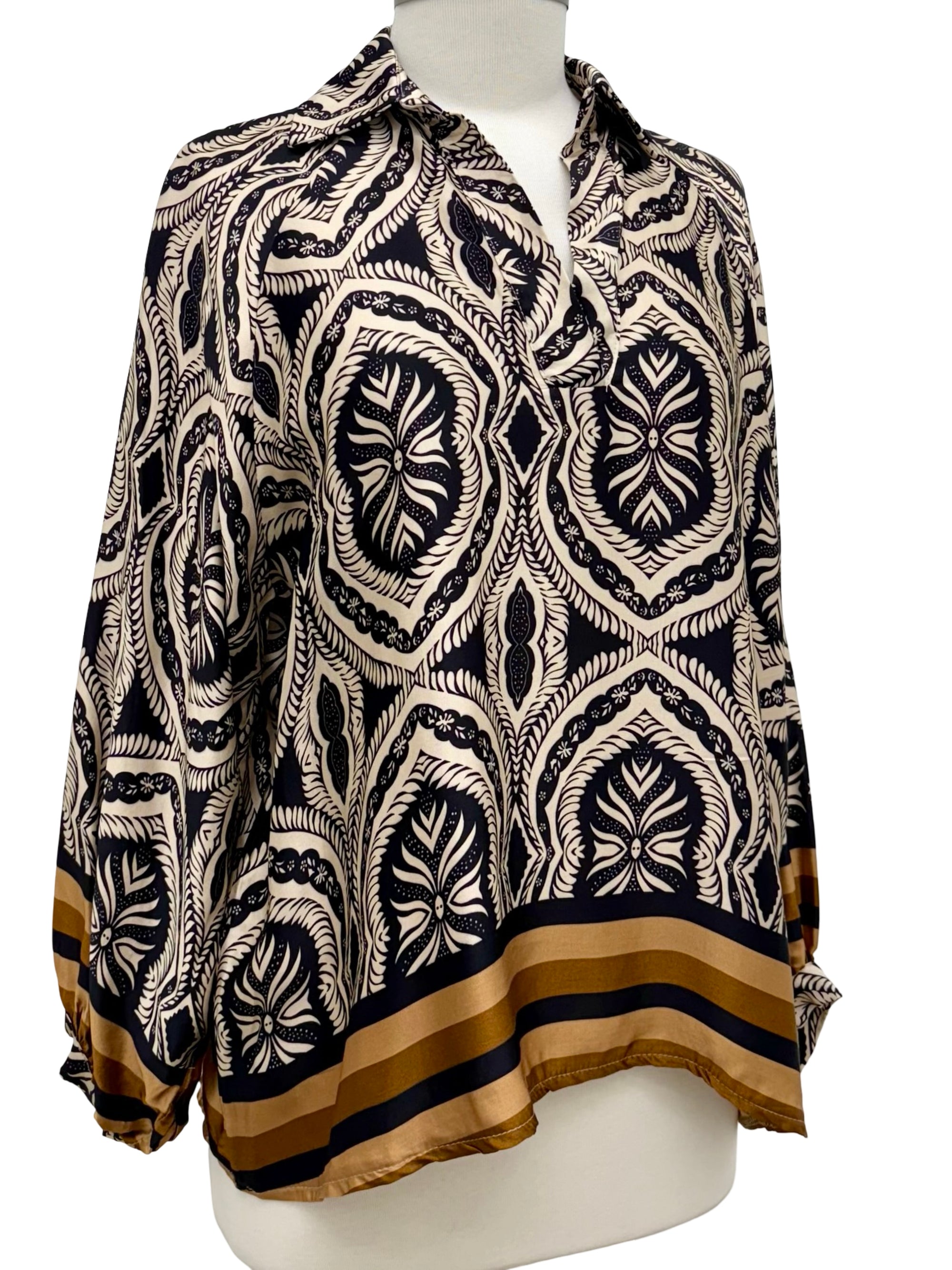 Scandal Italy LONG SLEEVE SILK BLOUSE - Originally $169 🔵