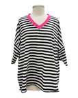 Planet STRIPE V NECK BORDER TEE