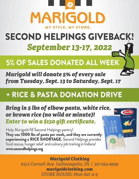 Second Helpings Give Back, Now thru Sept. 17!