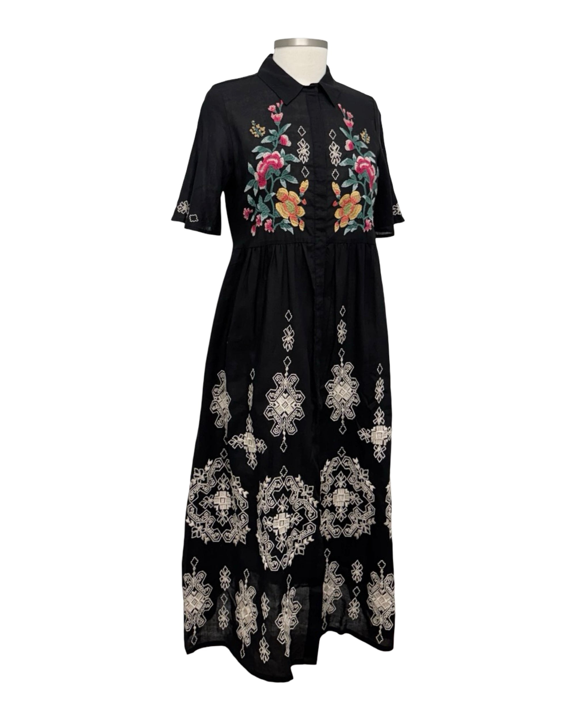 johnny was black embroidered dress Johnny Was FLUTTER SLEEVE SHIRT DRESS – Marigold Clothing