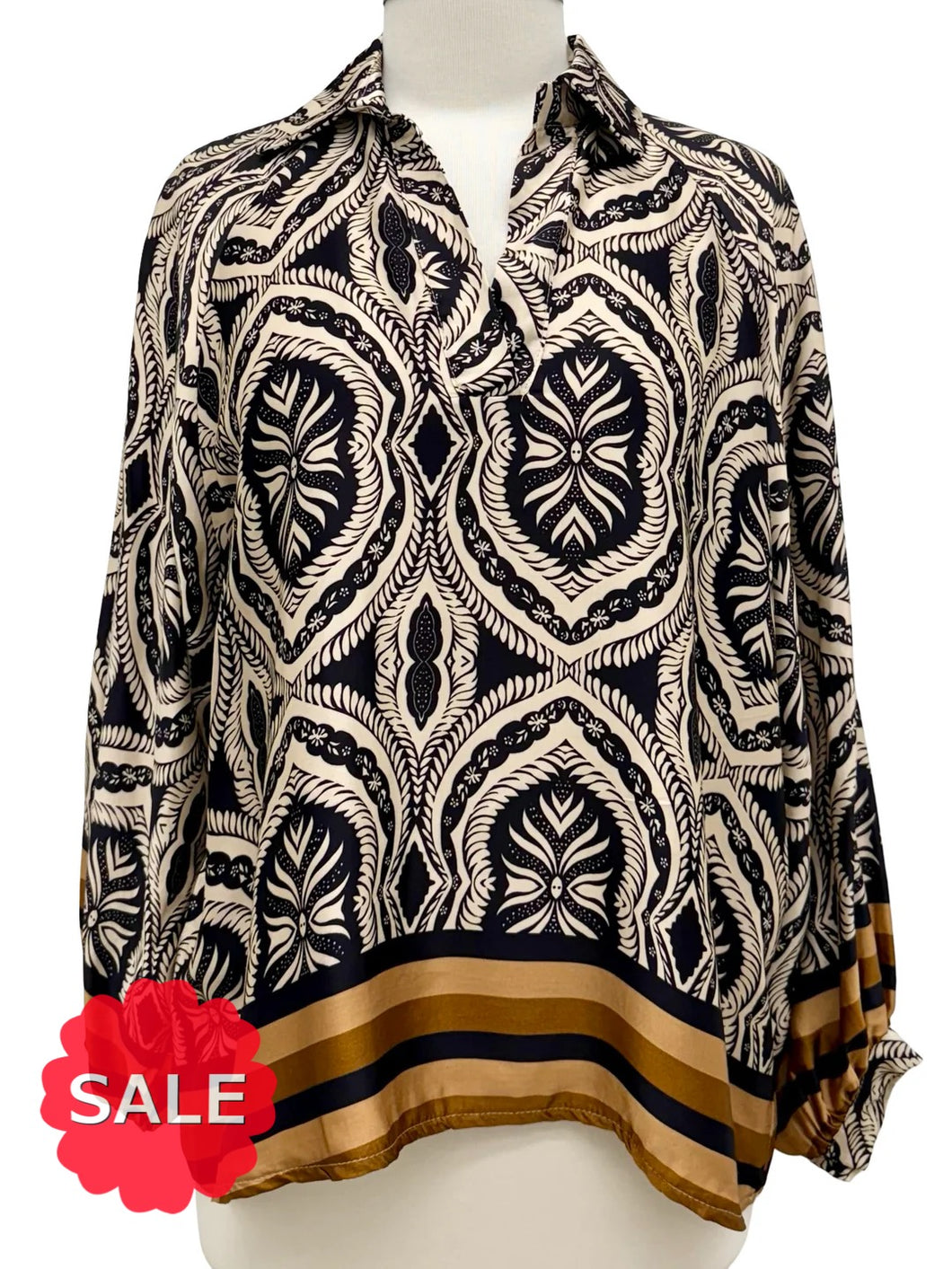 Scandal Italy LONG SLEEVE SILK BLOUSE - Originally $169