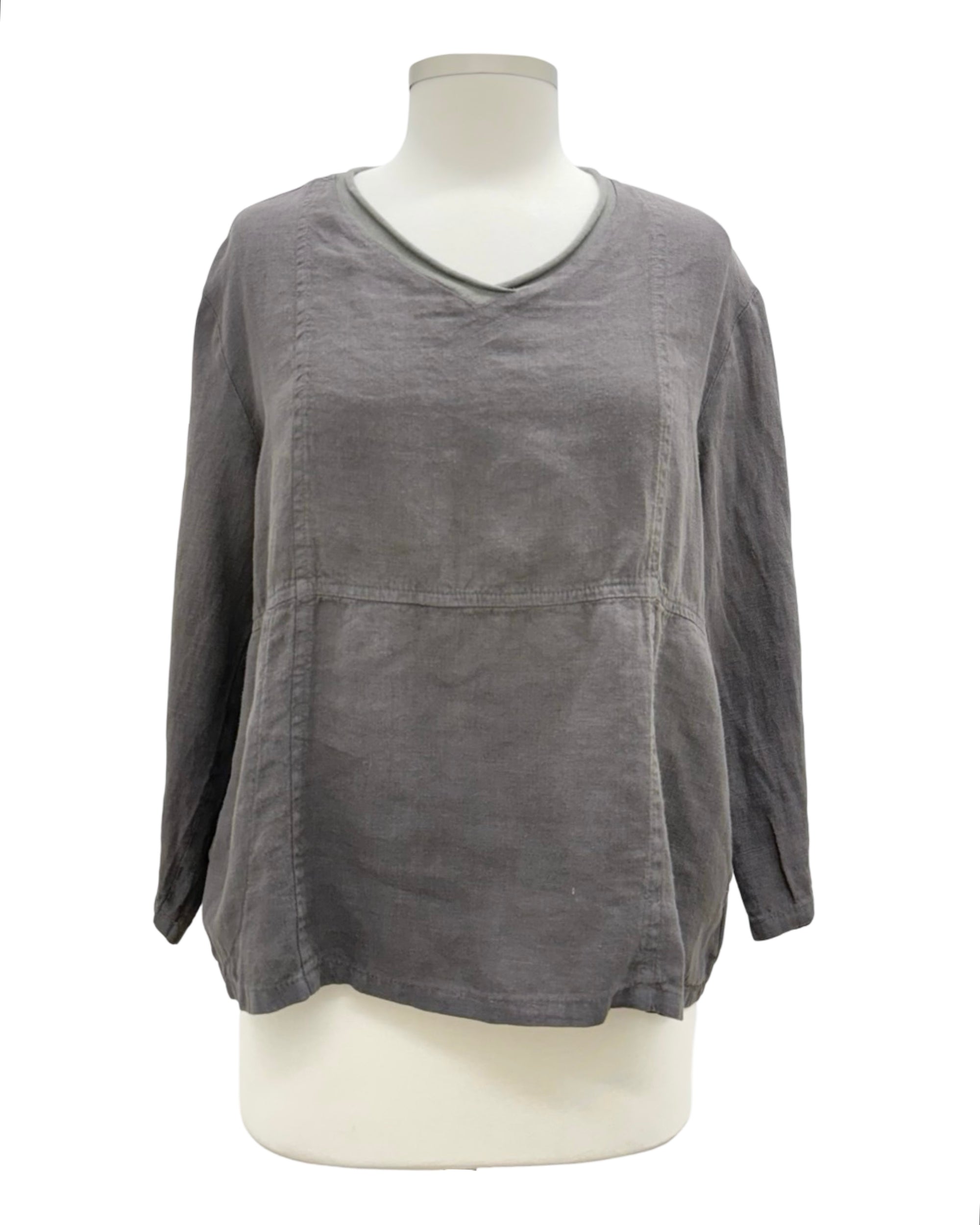 Fenini LONG SLEEVE V NECK LINEN TOP