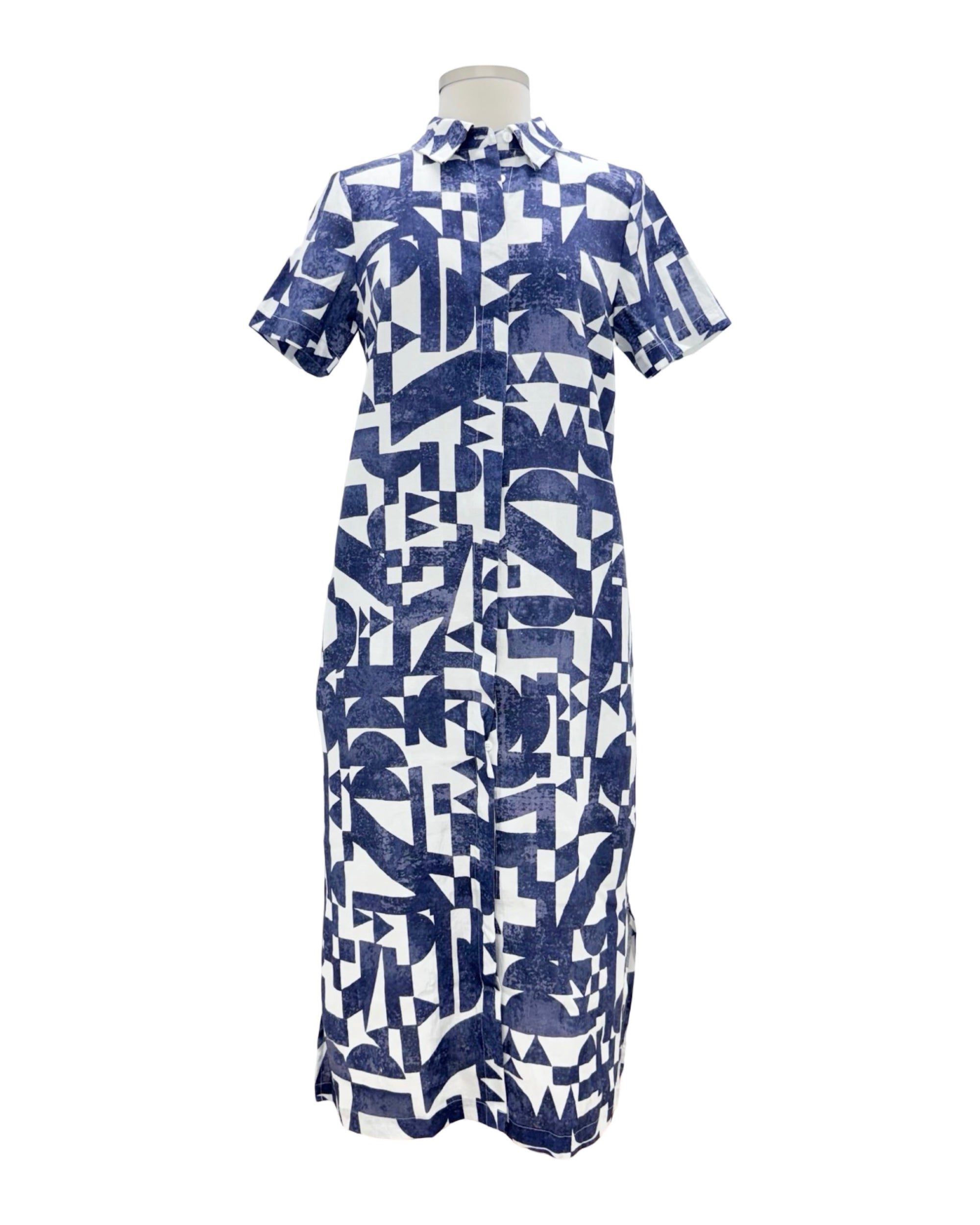 Foil SHORT SLEEVE LONG COLLAR DRESS