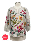 Johnny Was SPLIT NECK LINEN BLOUSE - Originally $198