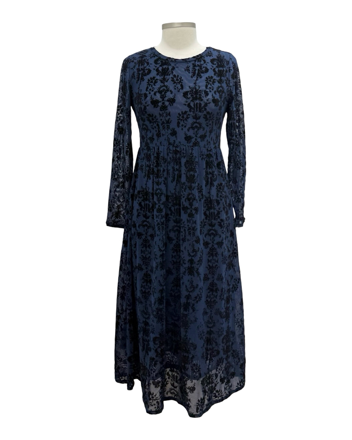 Foil MESH FLOCK LONG SLEEVE DRESS