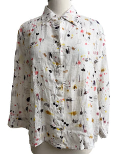 Cut Loose LINEN GRAPHIC FLORAL CROP SHIRT