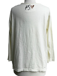 Caite LONG SLEEVE EMBROIDERED TEE OATMEAL