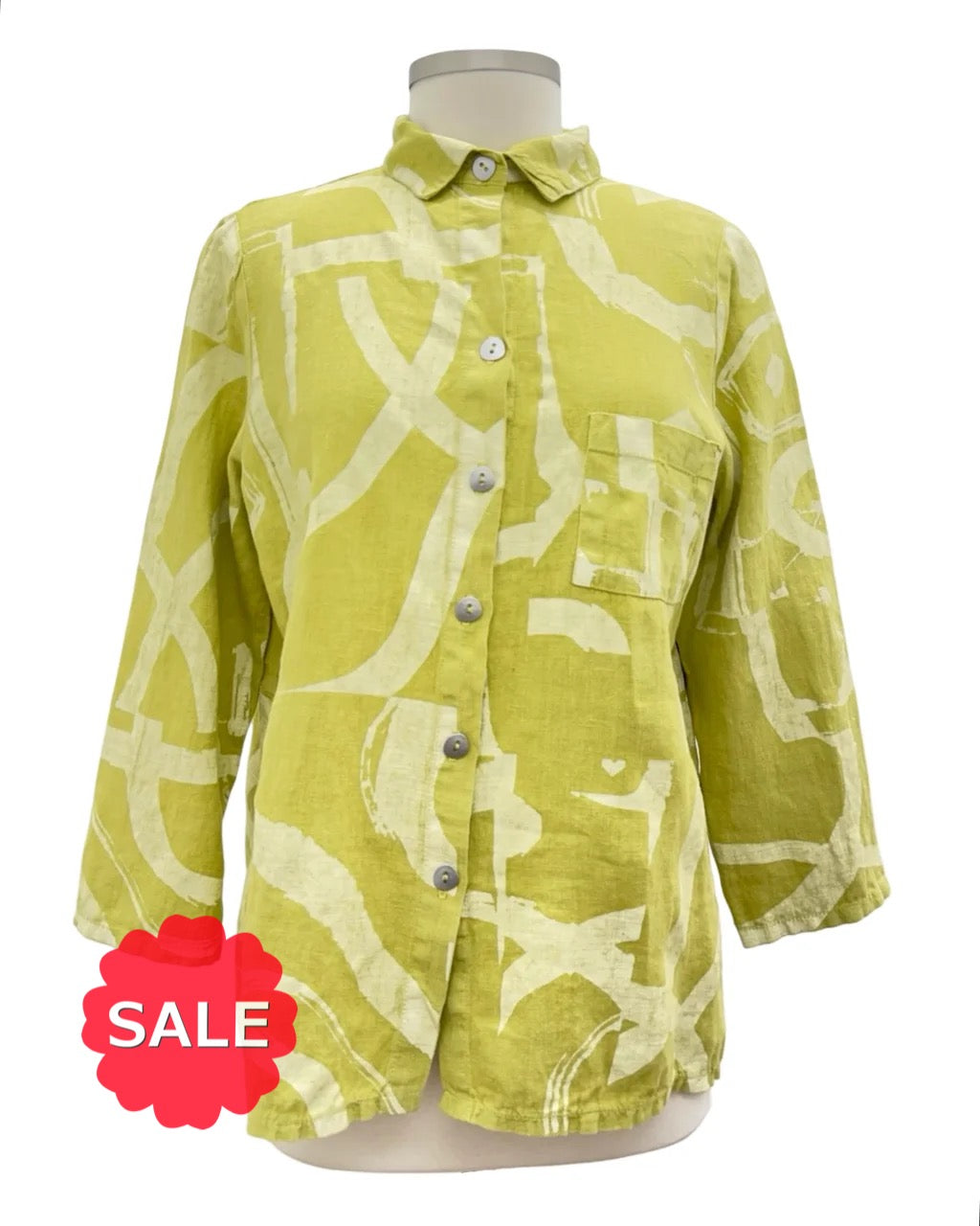 Fenini LONG SLEEVE PRINT LINEN SHIRT - Originally $179