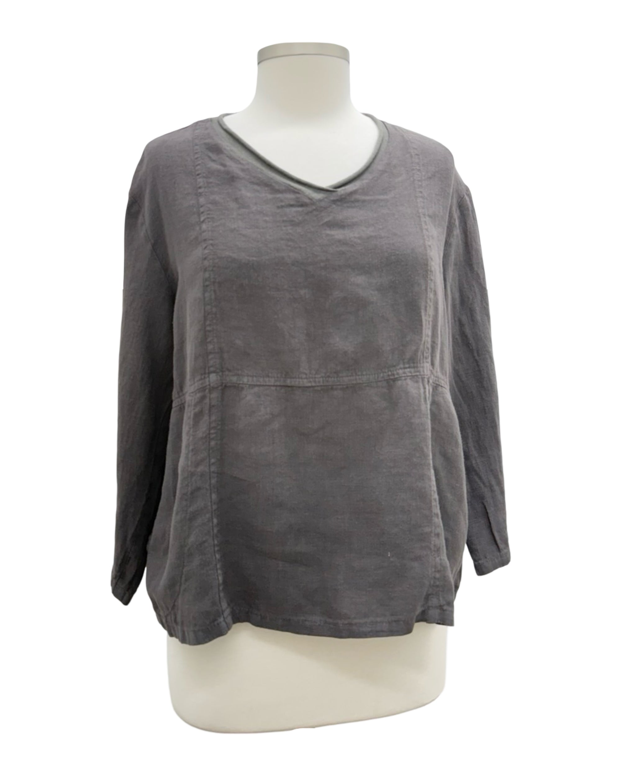 Fenini LONG SLEEVE V NECK LINEN TOP