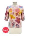 IVKO SHORT SLEEVE FLORAL CARDI SWEATER - ORIGINALLY $289