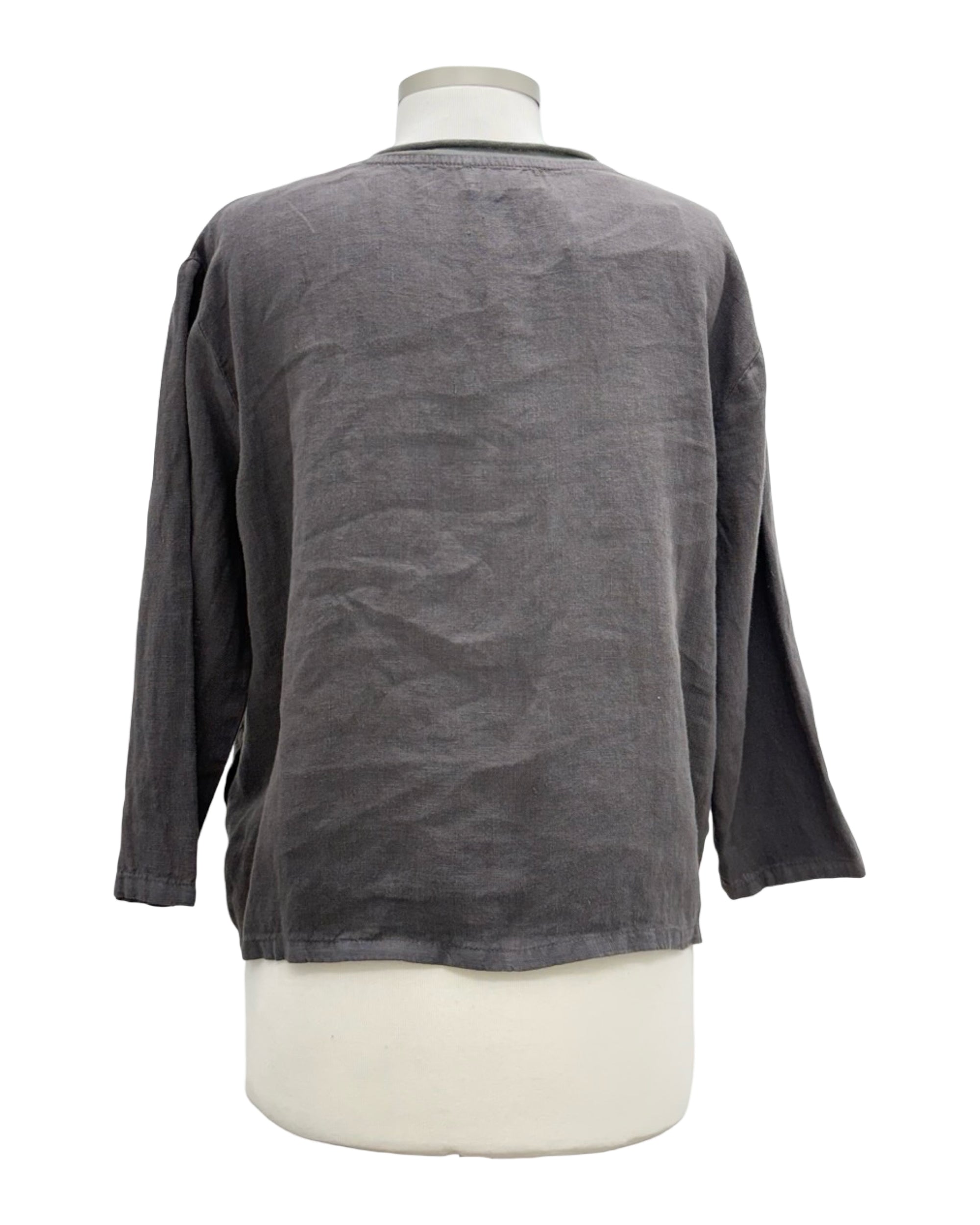 Fenini LONG SLEEVE V NECK LINEN TOP