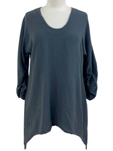 Oh My Gauze RUSCHED SLEEVE SCOOP TOP