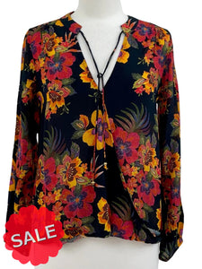 APNY FAUX WRAP PRINT BLOUSE - ORIGINALLY $109