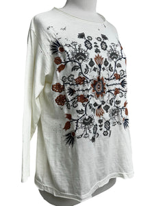 Caite LONG SLEEVE EMBROIDERED TEE OATMEAL