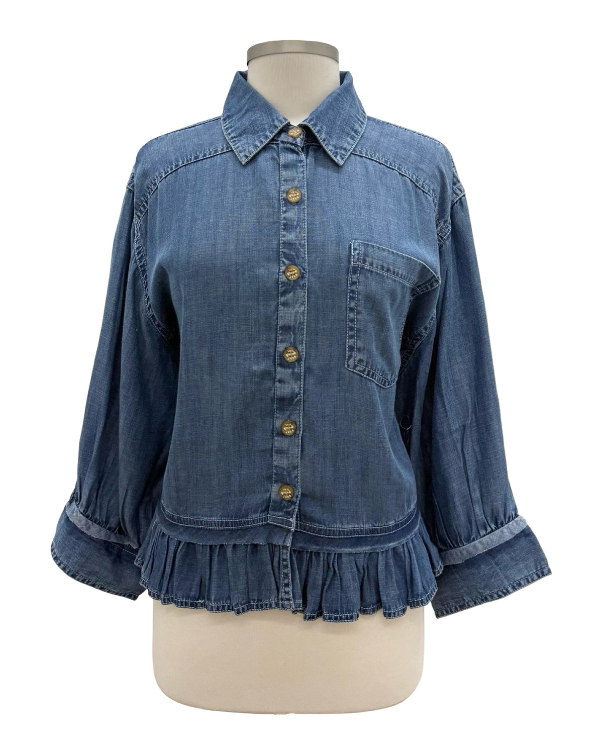 Ivy Jane DENIM RUFFLE BLOUSE
