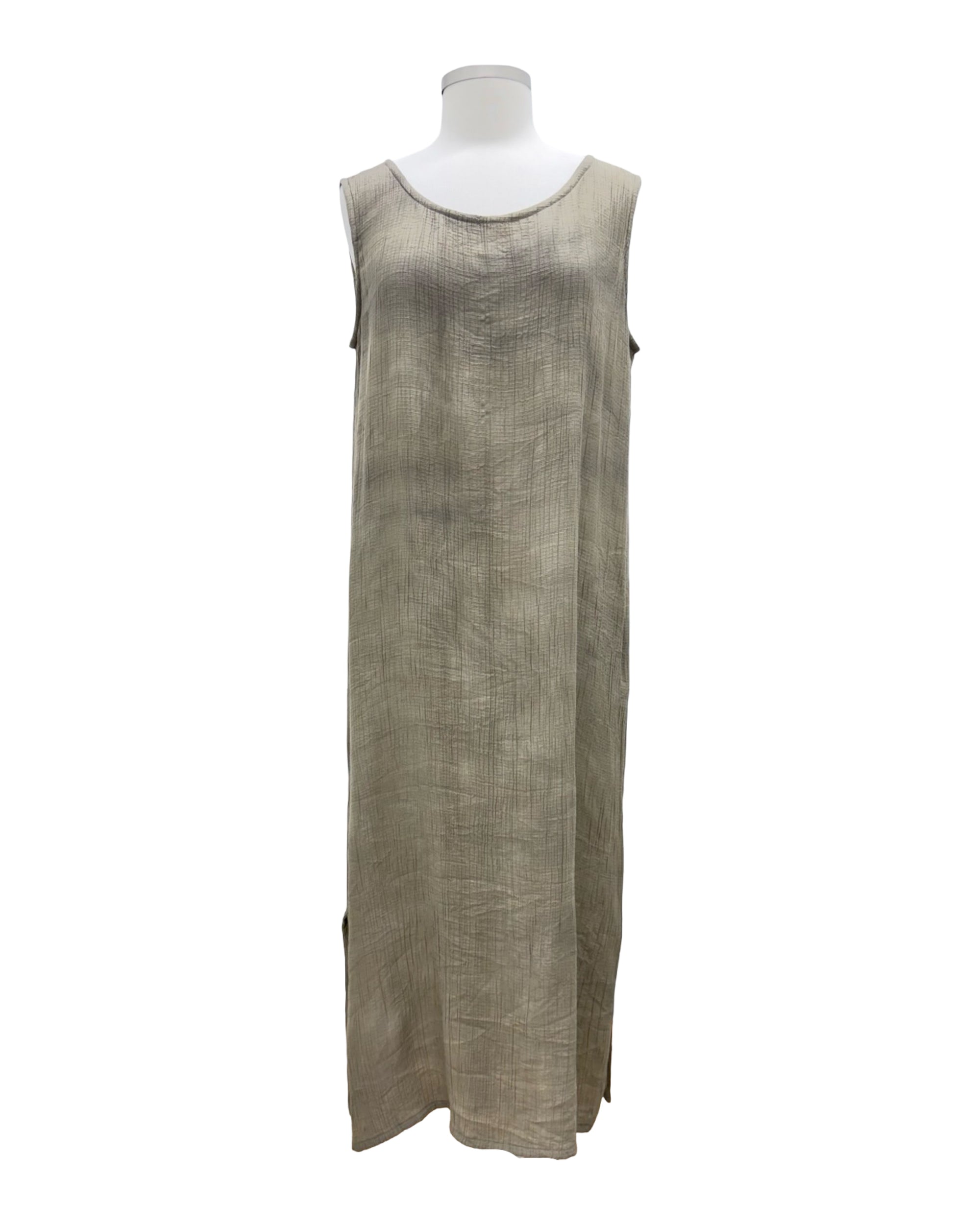 bryn walker linen dress Bryn Walker Plus Size Angelina Cross-Dyed Linen Round Neck Sleeveless High-Low Ruffle Dres, Womens, 1X, Radda