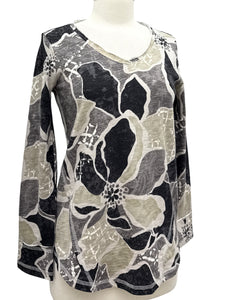 Escape by Habitat V NECK FLORAL TOP COTTON SLUB