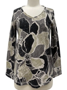 Escape by Habitat V NECK FLORAL TOP COTTON SLUB