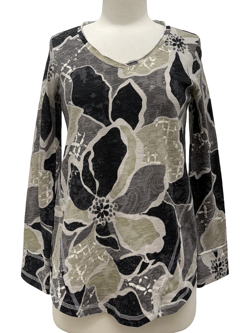 Escape by Habitat V NECK FLORAL TOP COTTON SLUB