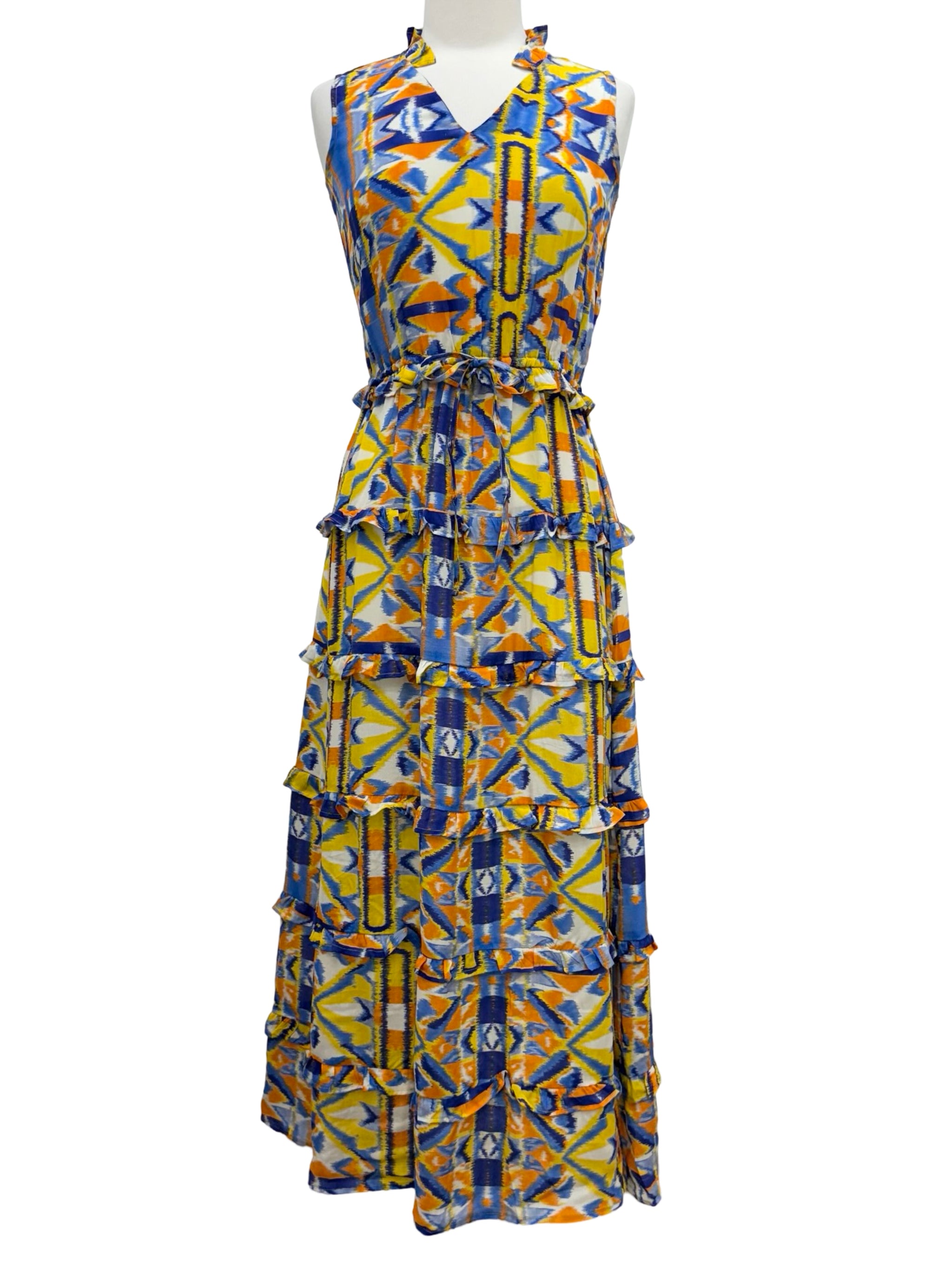 Cotton Jacquard Marigold Print Shirring Dress | Pasand by ne