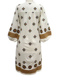 Foil EMBROIDERED V NECK DRESS
