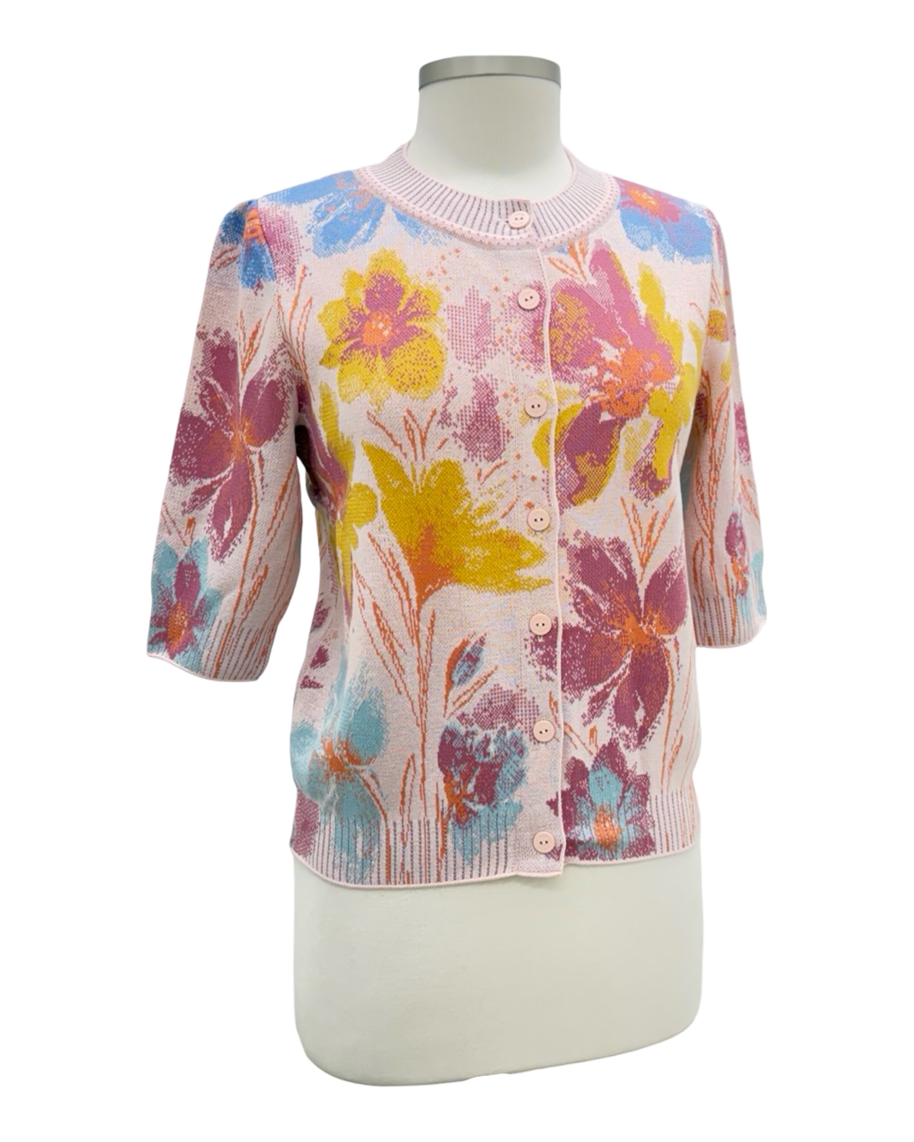 IVKO SHORT SLEEVE FLORAL CARDI SWEATER – Marigold Clothing