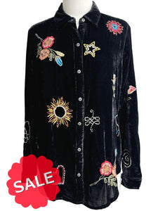 Caite EMBROIDERED VELVET SHIRT - ORIGINALLY $175